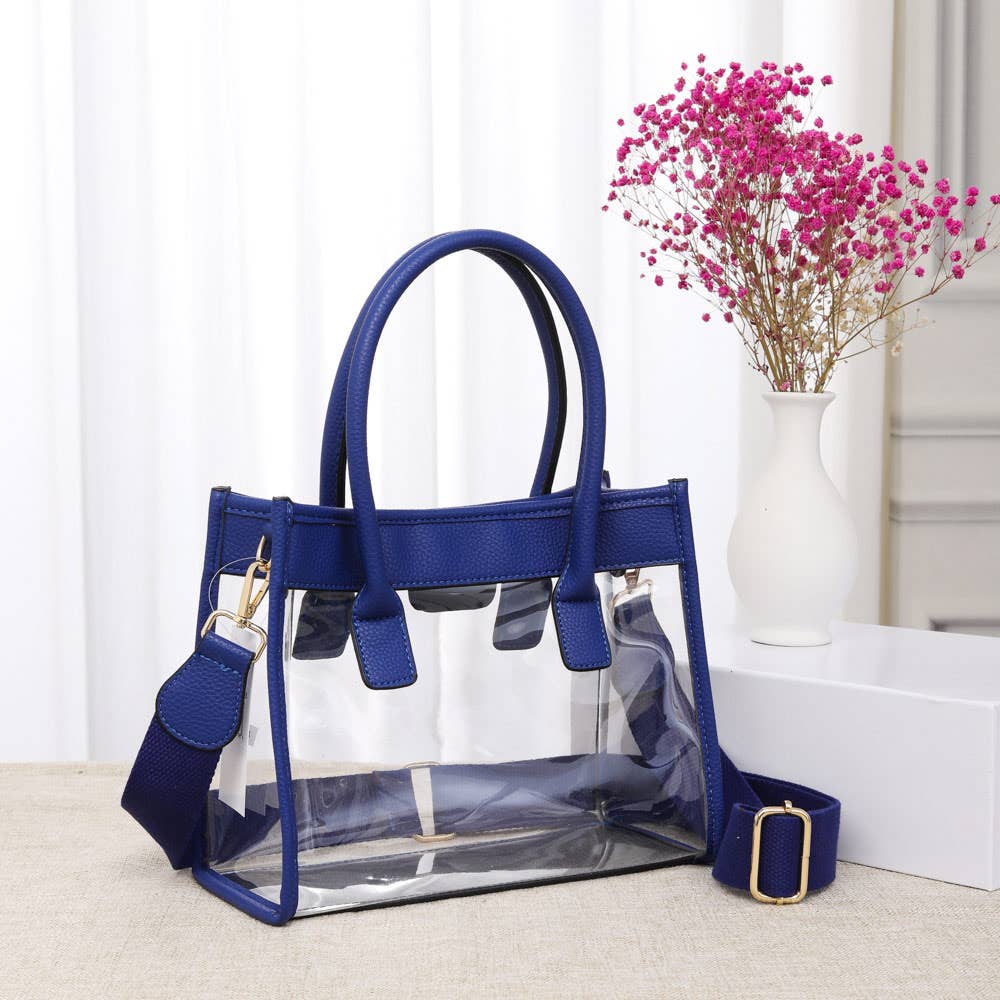 Clear Tote / Crossbody Bag: Royal Blue