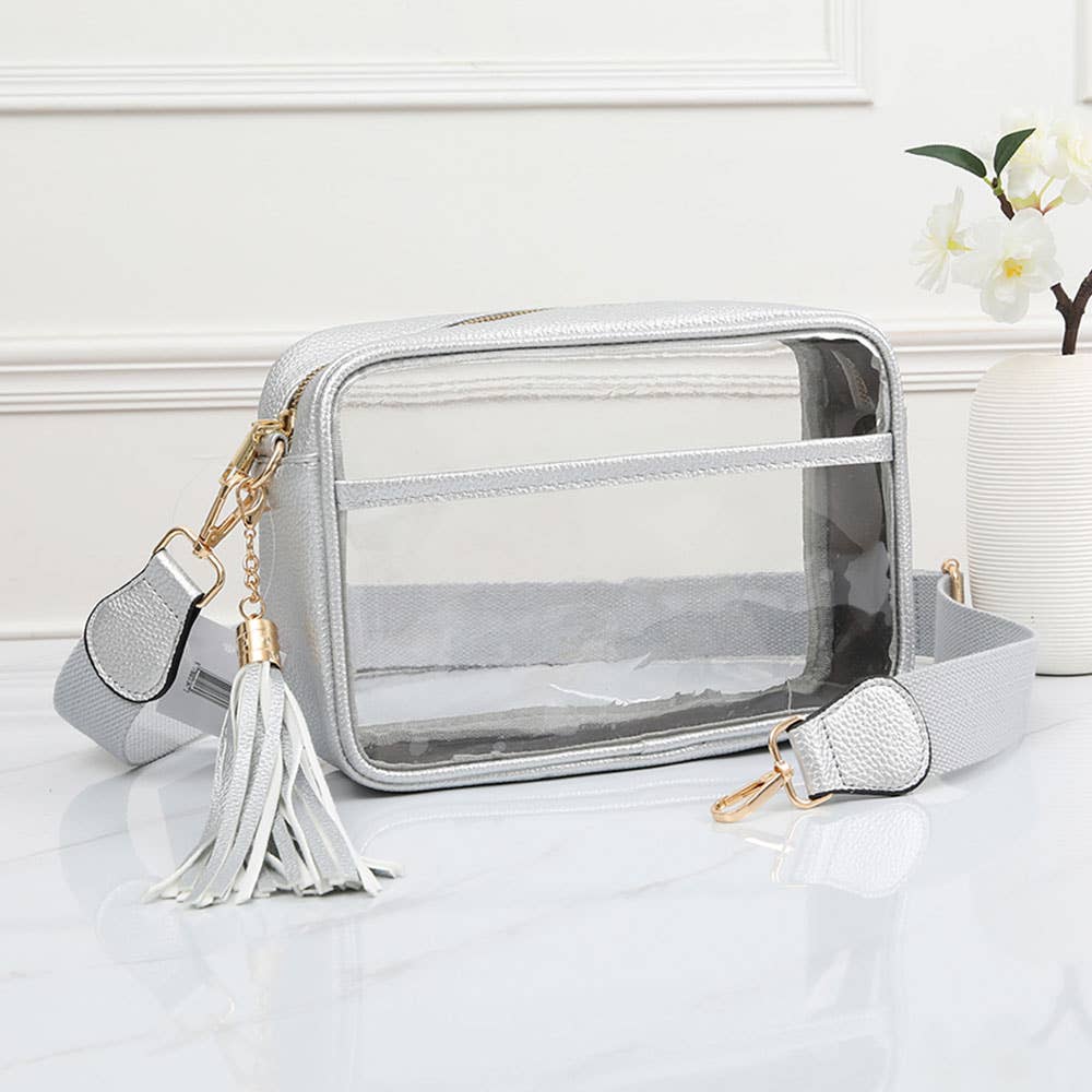 Transparent Rectangular Crossbody Bag: Clear,Navy