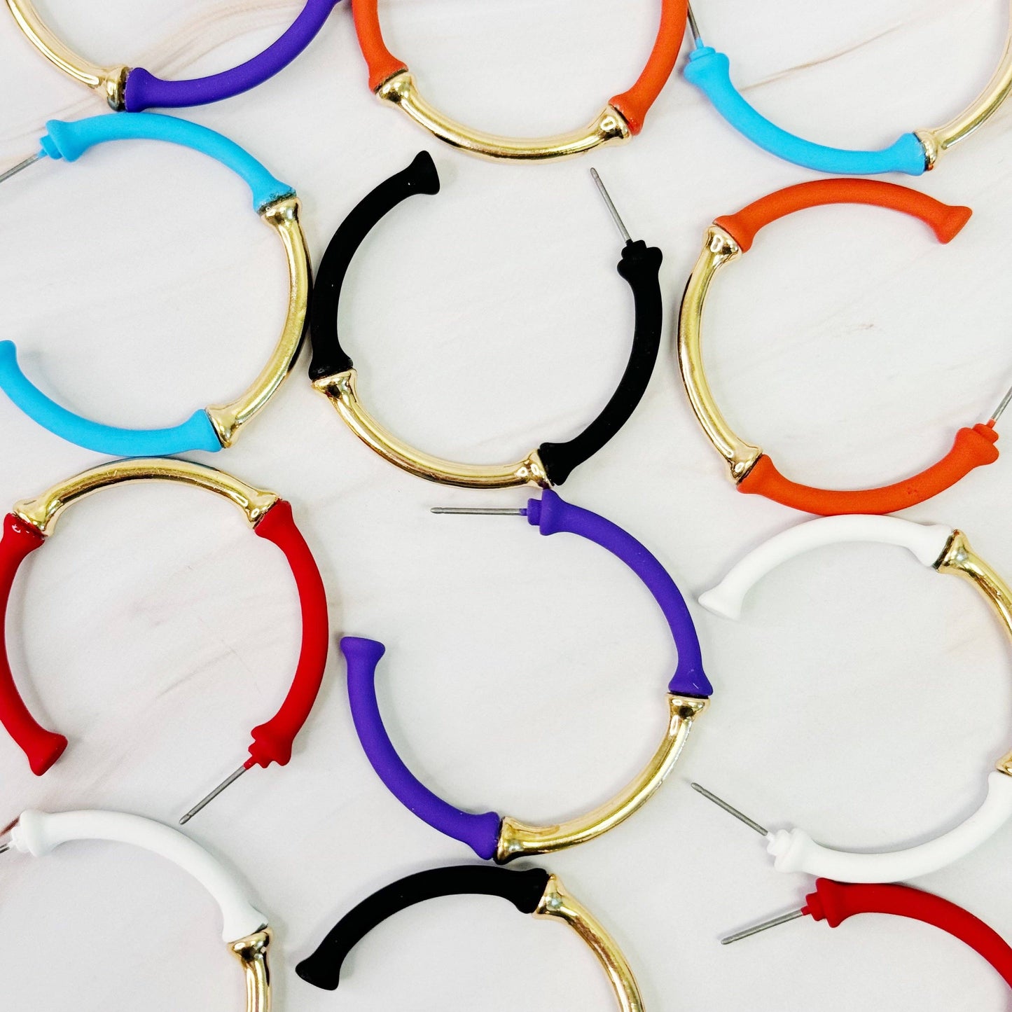 Ellison+Young - Color Coated Bamboo Hoop Earrings: White