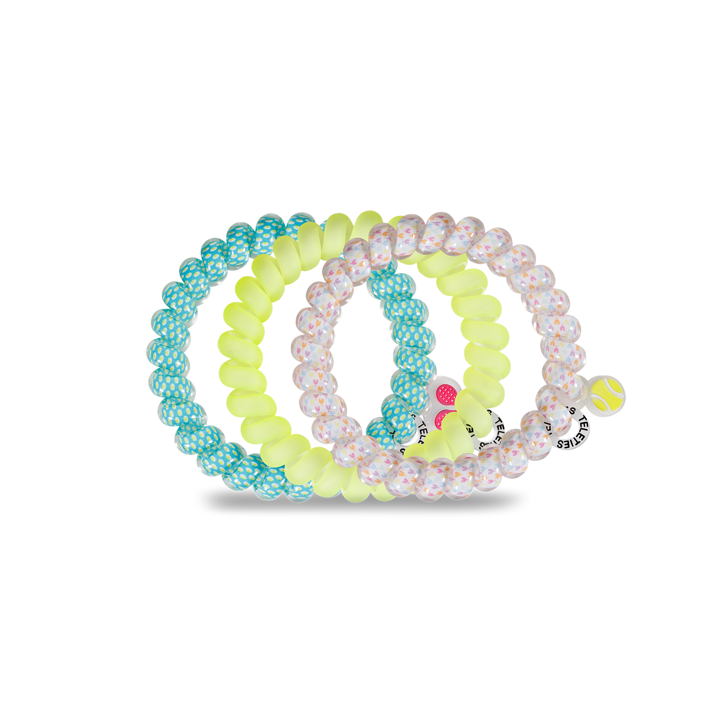 TELETIES - Tennis - Large Spiral Hair Coils, Hair Ties, 3-pack