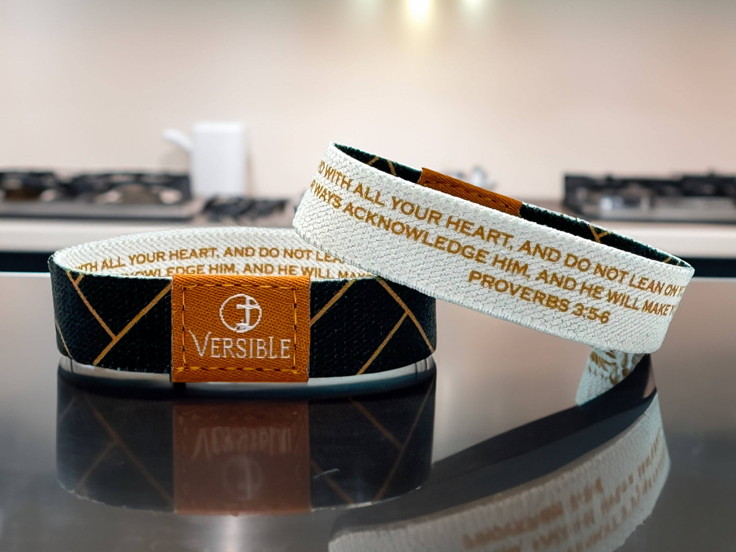 Versible - Blue Herringbone / Proverbs 3:5-6 Wristband: Large