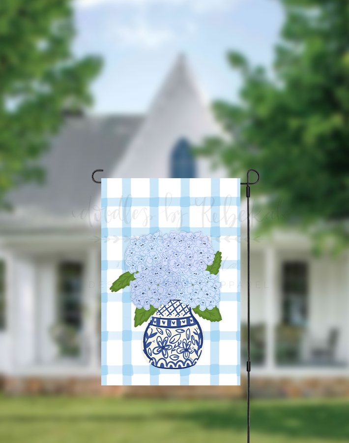 Doodles By Rebekah - Blue Hydrangea Garden Flag