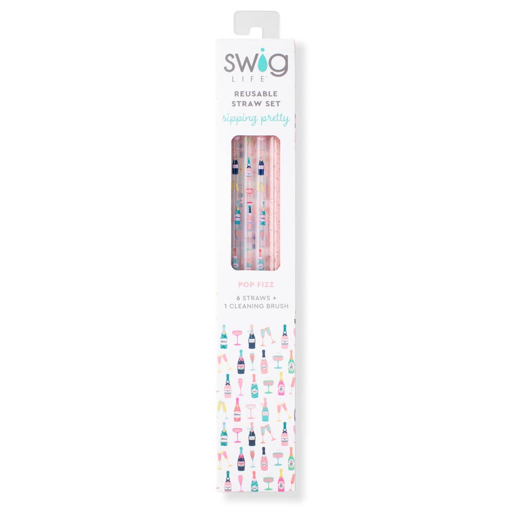 Swig Life - Pop Fizz + Pink Glitter Reusable Straw Set