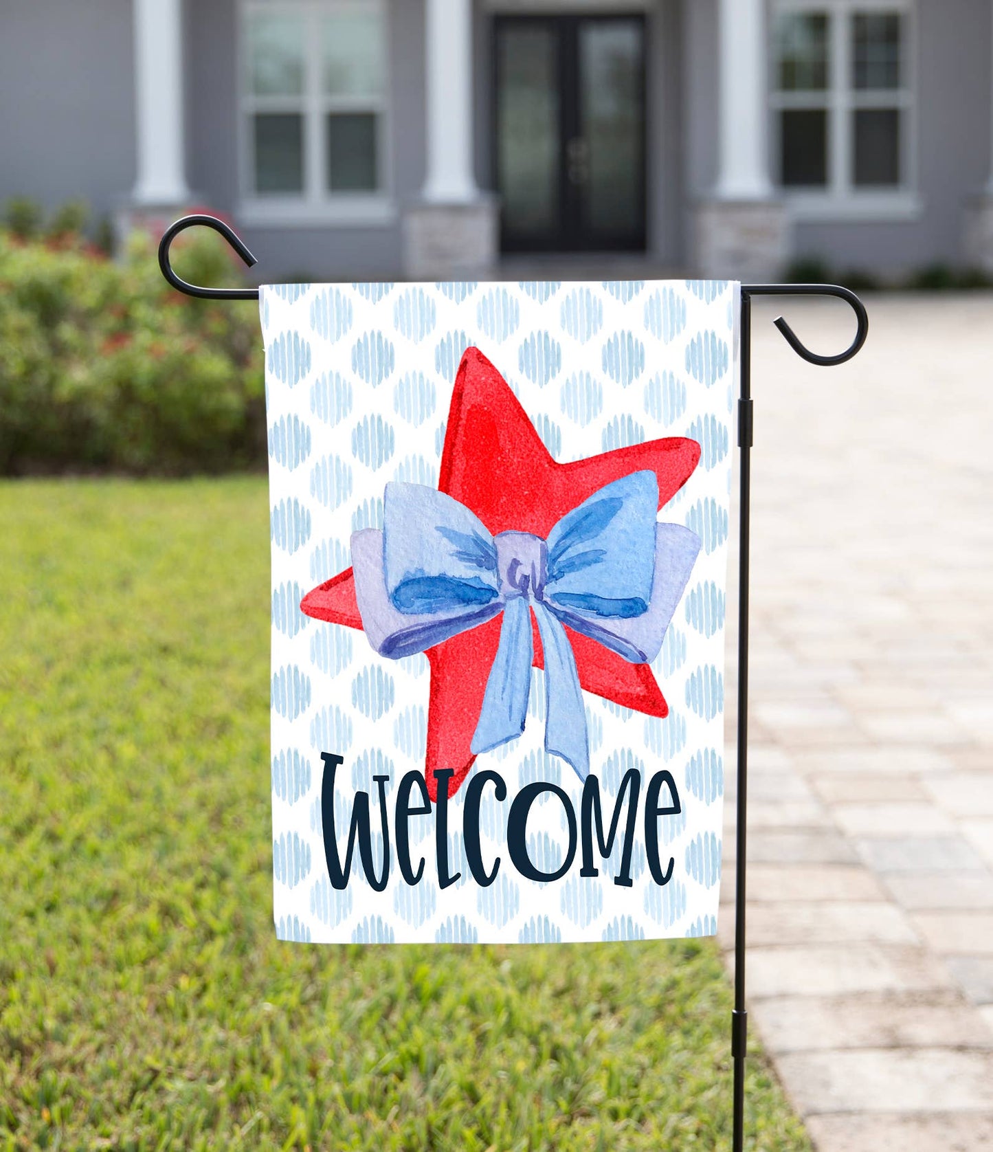 The Navy Knot - Summer Garden Flag - Red Star Blue Bow: 12" x 18" - Double-Sided