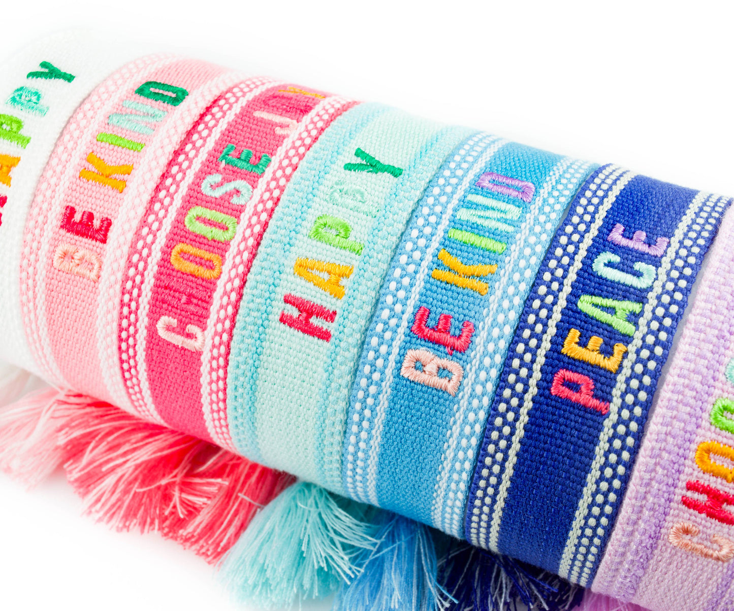 Cleary Lane - Colorful Embroidered Bracelets: Hot Pink | Be Kind