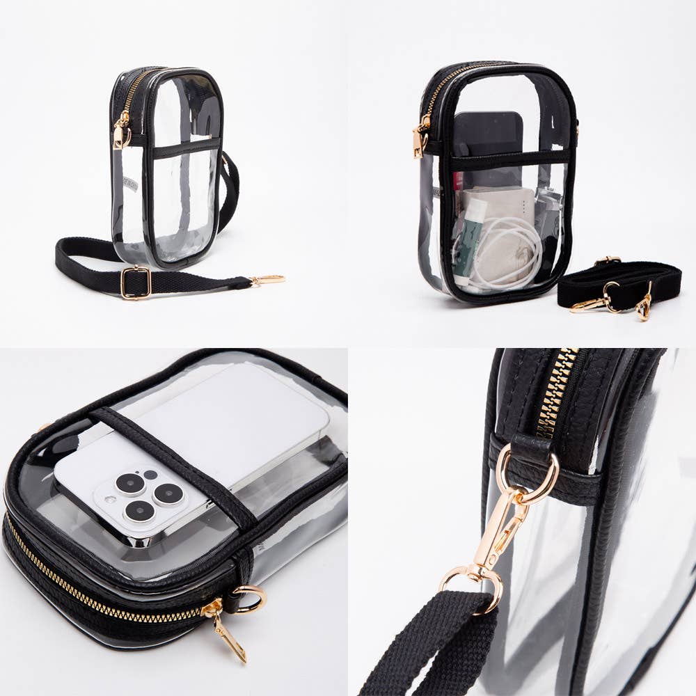 Clear Transparent Rectangle Crossbody Bag: Red
