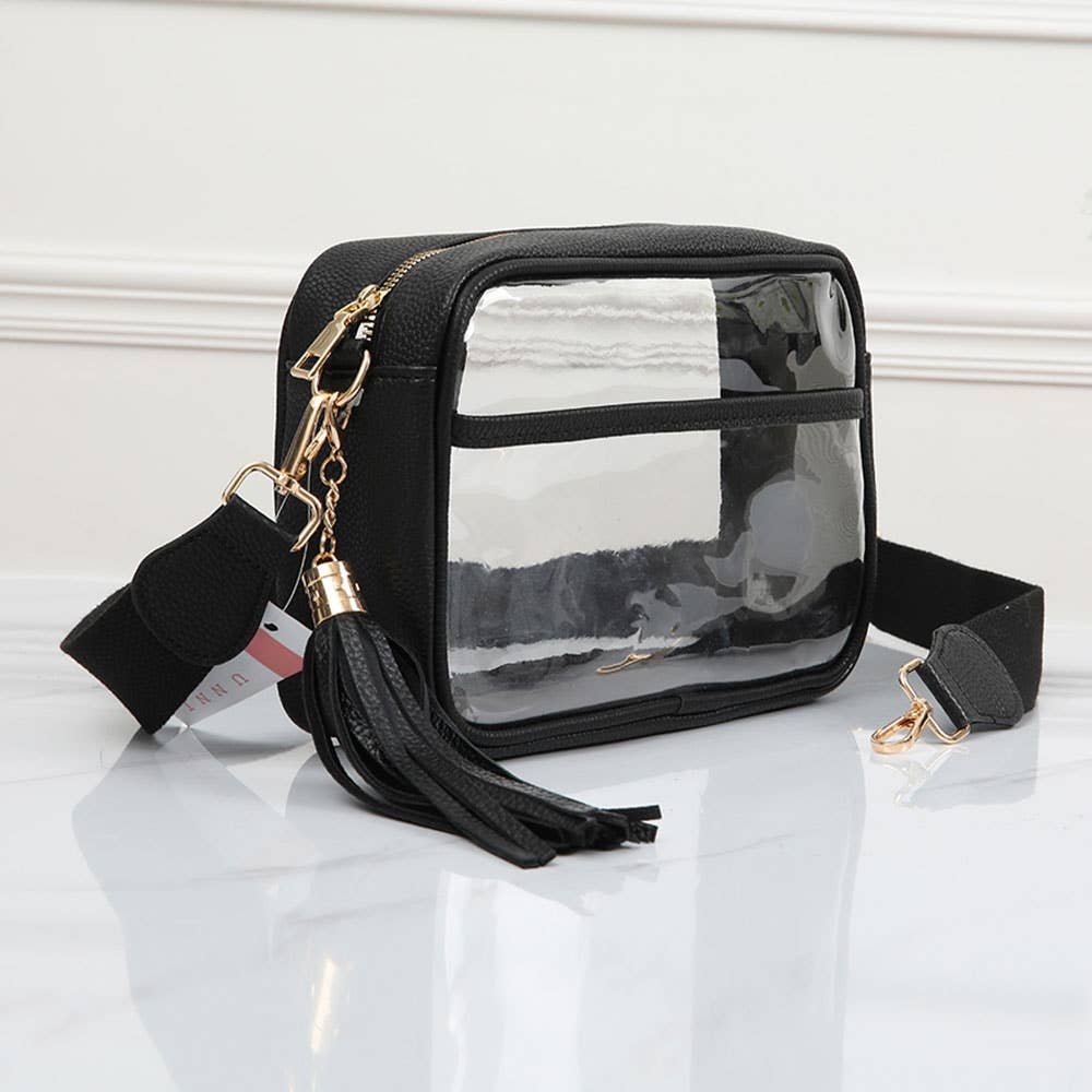 Transparent Rectangular Crossbody Bag: Clear,Navy