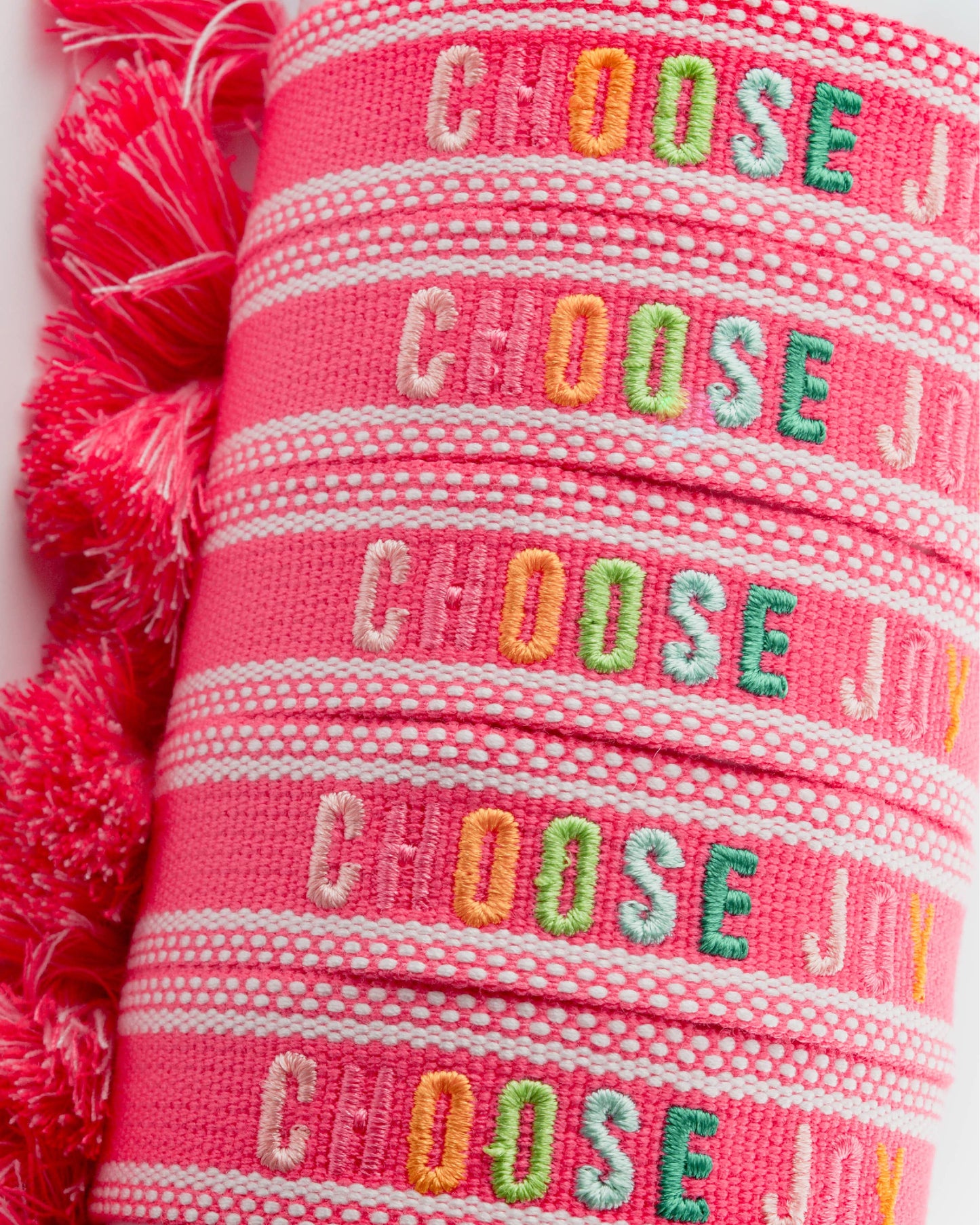 Cleary Lane - Colorful Embroidered Bracelets: Hot Pink | Be Kind