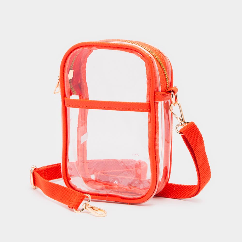 Clear Transparent Rectangle Crossbody Bag: Red