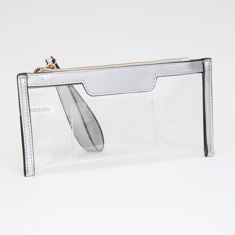 Clear Flap Wristlet Pouch / Clutch Bag: NAVY