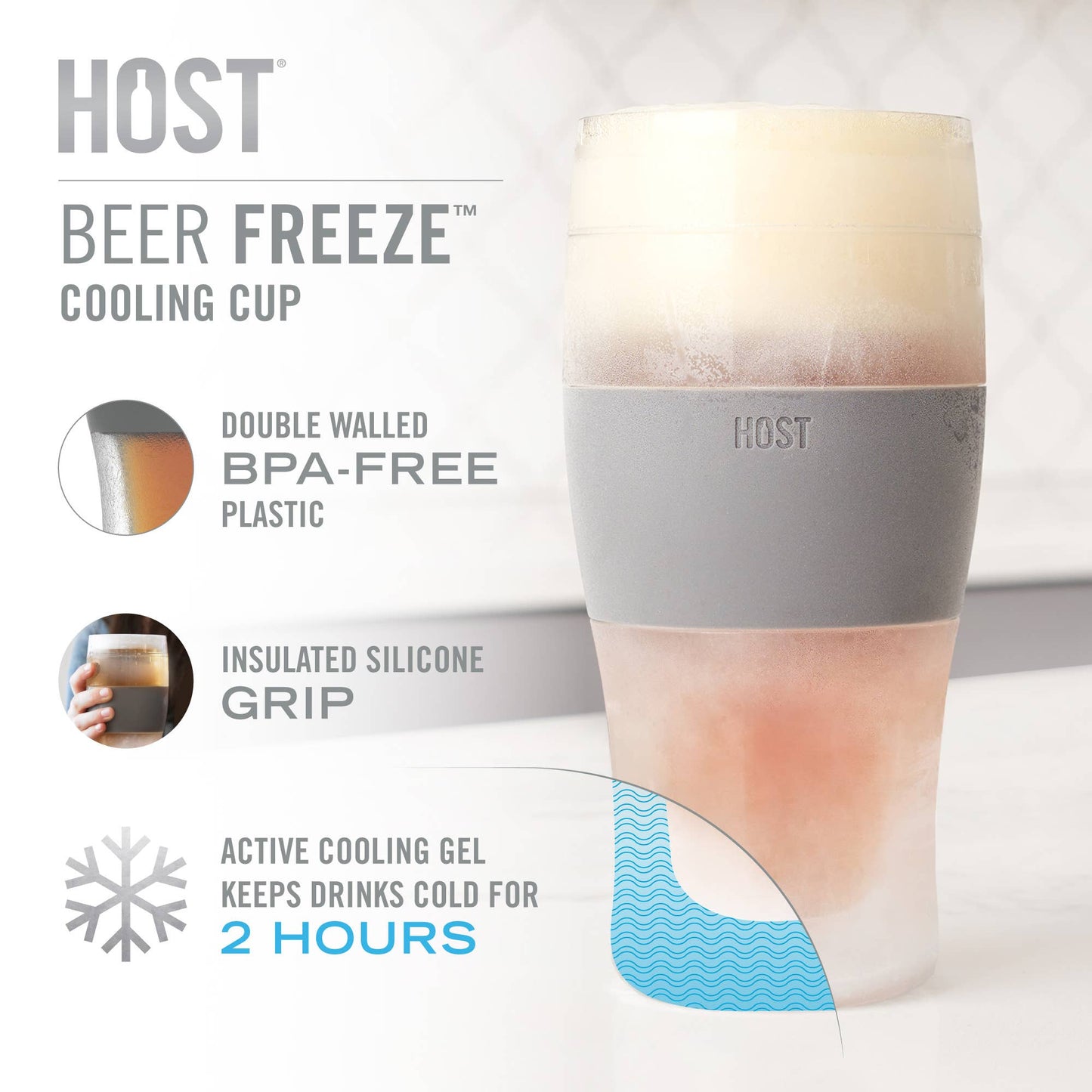 HOST - Beer FREEZE™ Cooling Cup Insulated w/ Cooling Gel - Gray