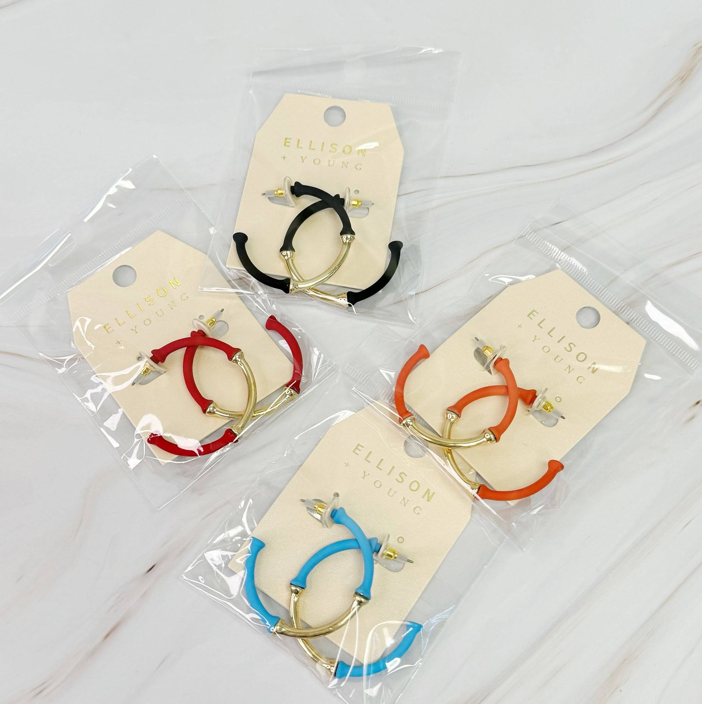 Ellison+Young - Color Coated Bamboo Hoop Earrings: White
