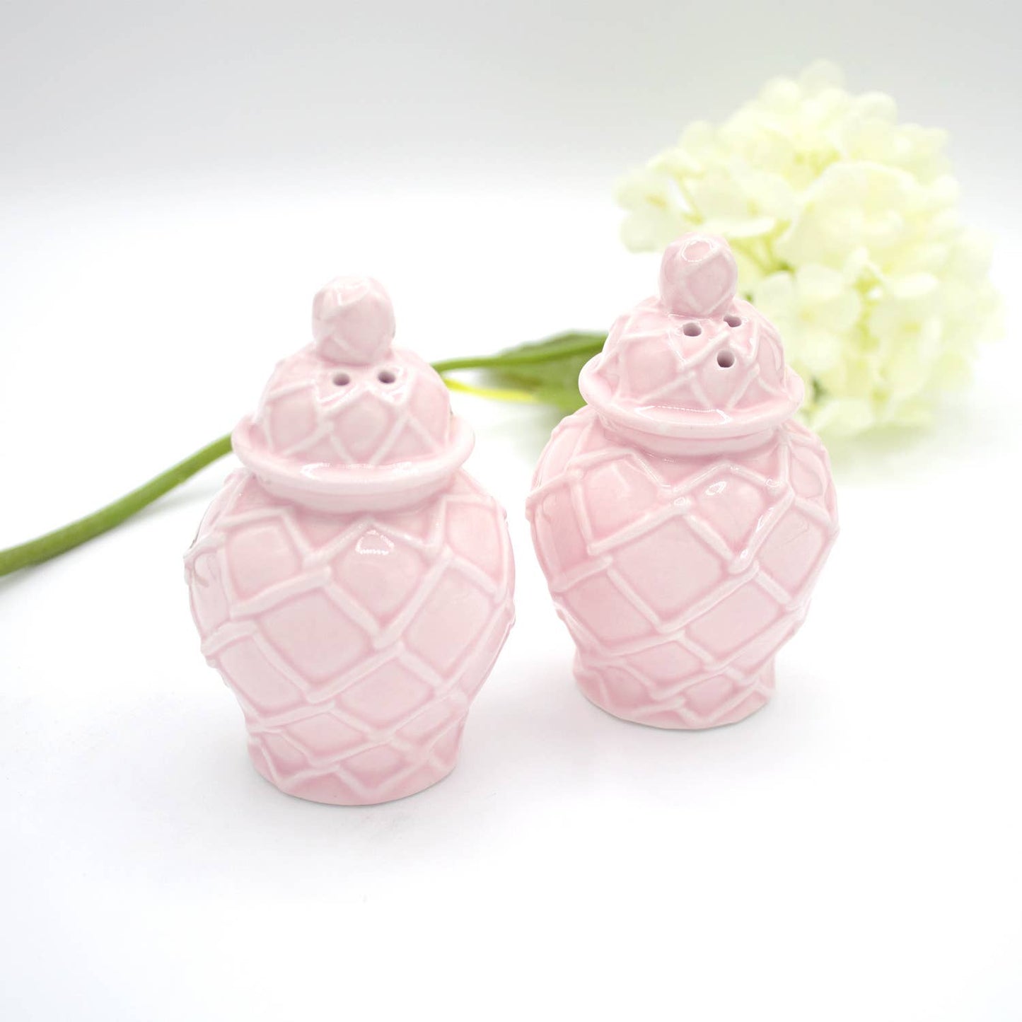 8 Oak Lane - Pink Textured Jar Salt & Pepper Shaker Boxed Set