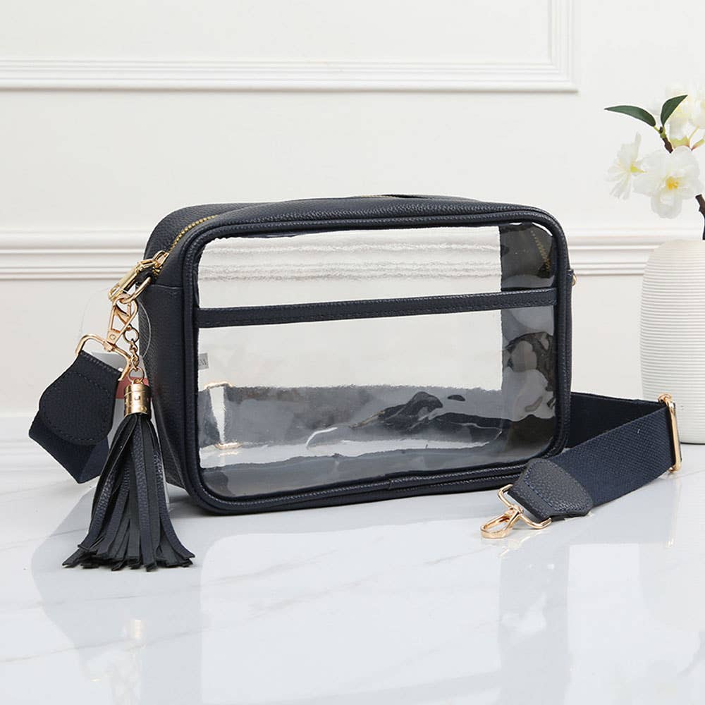 Transparent Rectangular Crossbody Bag: Clear,Navy