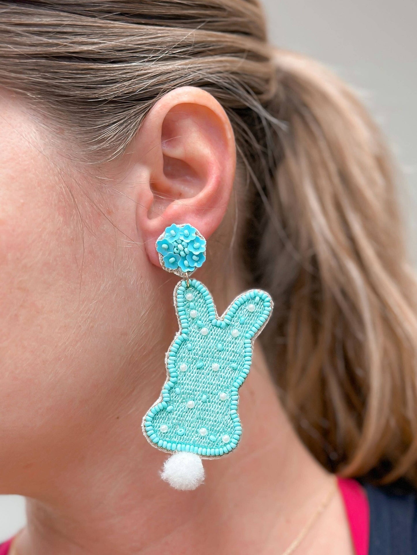 Prep Obsessed Wholesale - Easter Bunny Beaded Dangle Earrings: Pink