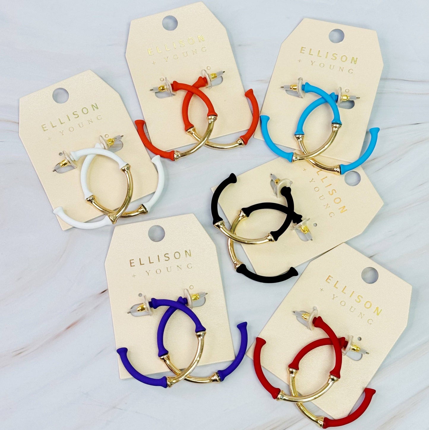 Ellison+Young - Color Coated Bamboo Hoop Earrings: White