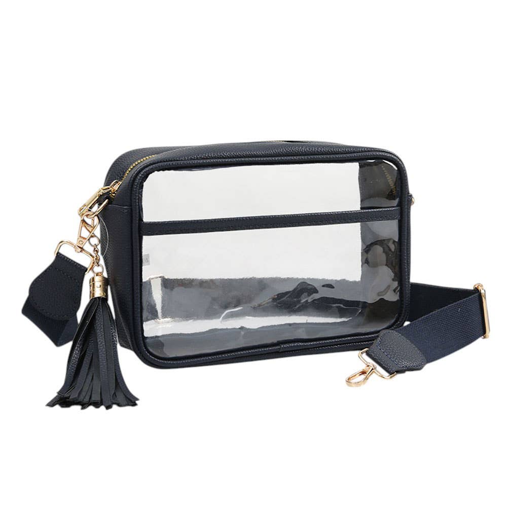 Transparent Rectangular Crossbody Bag: Clear,Navy