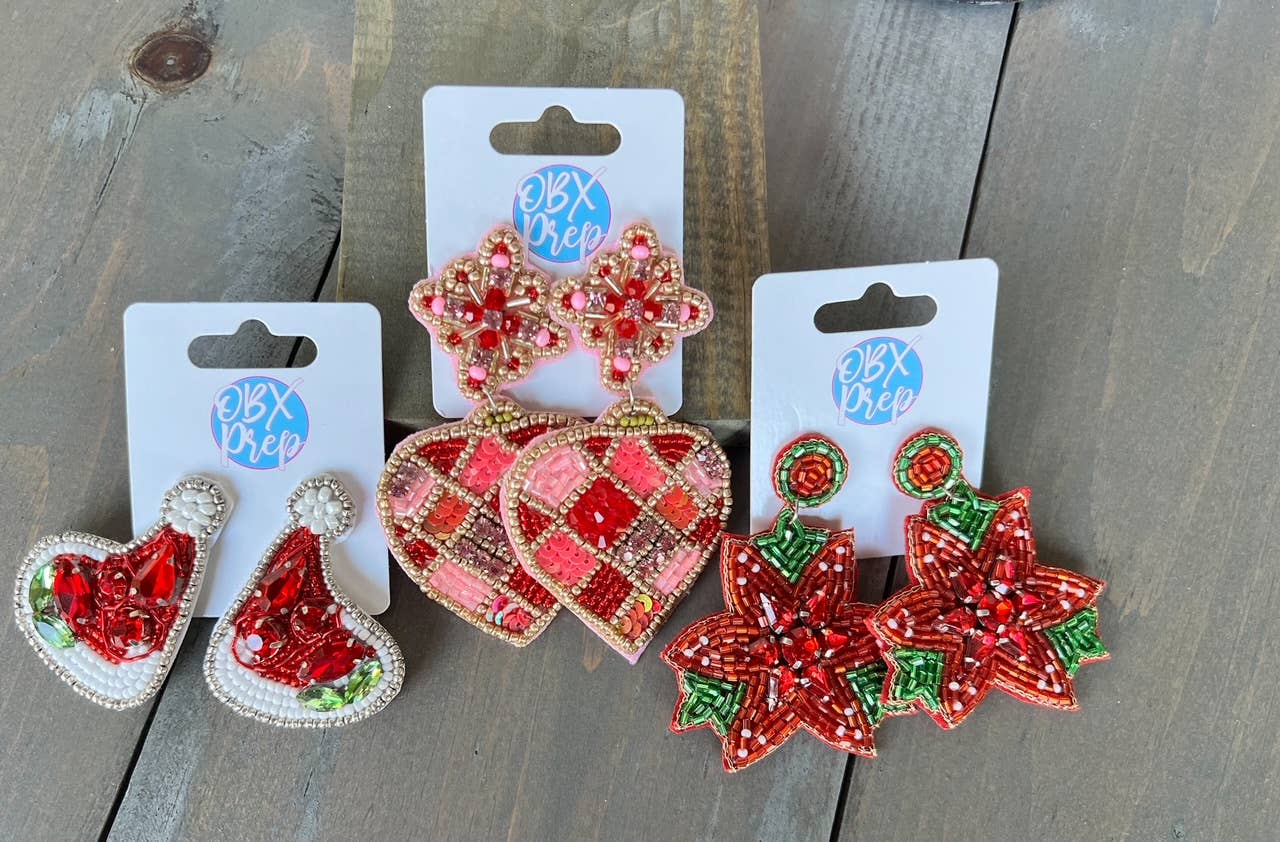 OBX Prep - Glam Pink and Red Heart Beaded Sequin Earrings