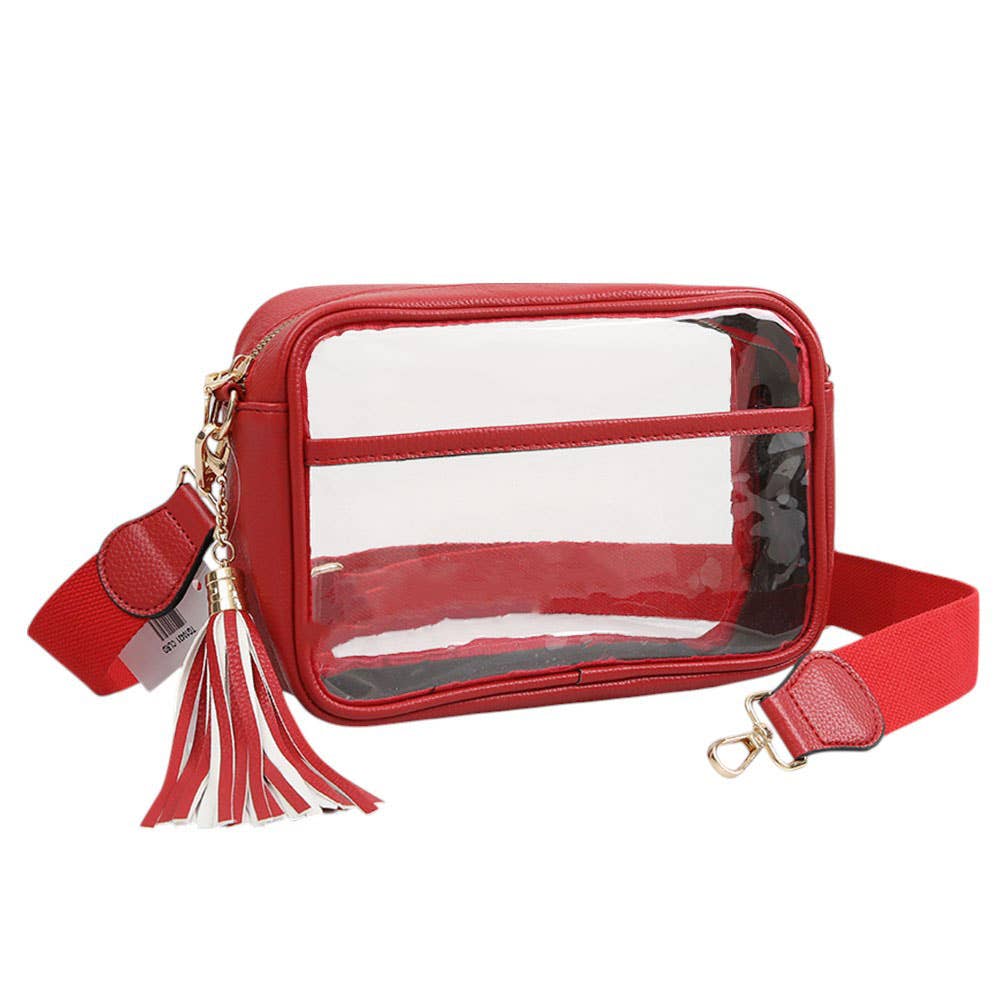 Transparent Rectangular Crossbody Bag: Burgundy,Clear