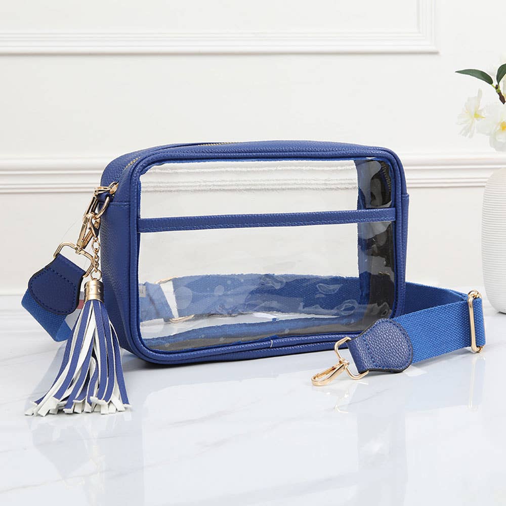 Transparent Rectangular Crossbody Bag: Clear,Navy