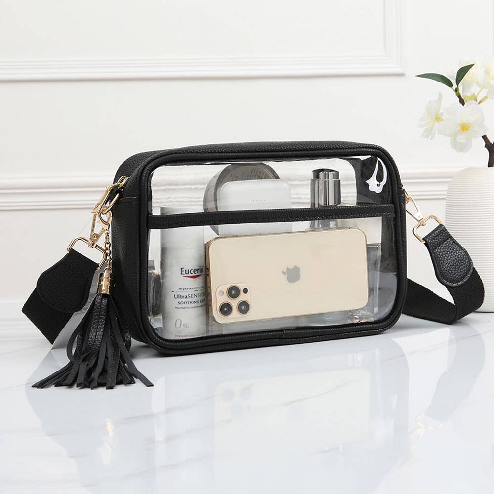 Transparent Rectangular Crossbody Bag: Clear,Navy