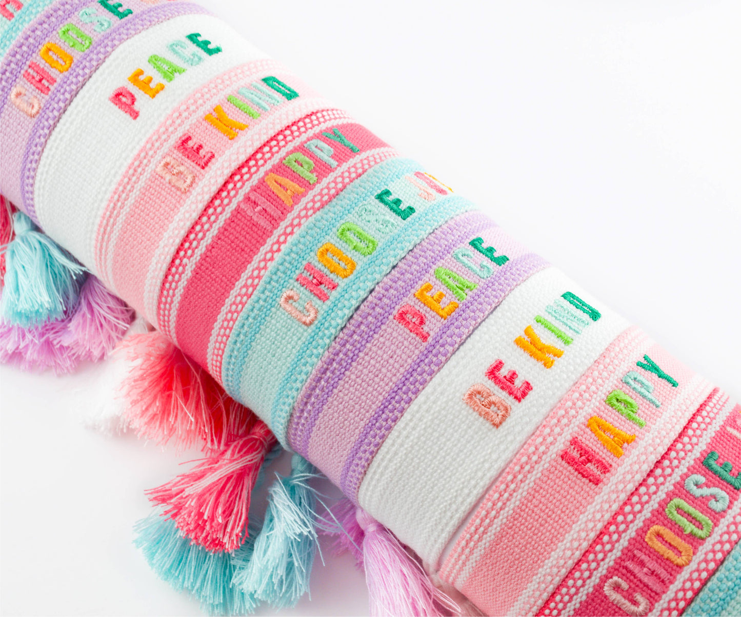Cleary Lane - Colorful Embroidered Bracelets: Hot Pink | Be Kind