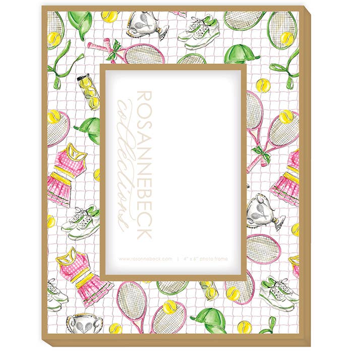 RosanneBeck Collections - Handpainted Tennis Icons Pattern Pink Green Frame 4x6 Gold