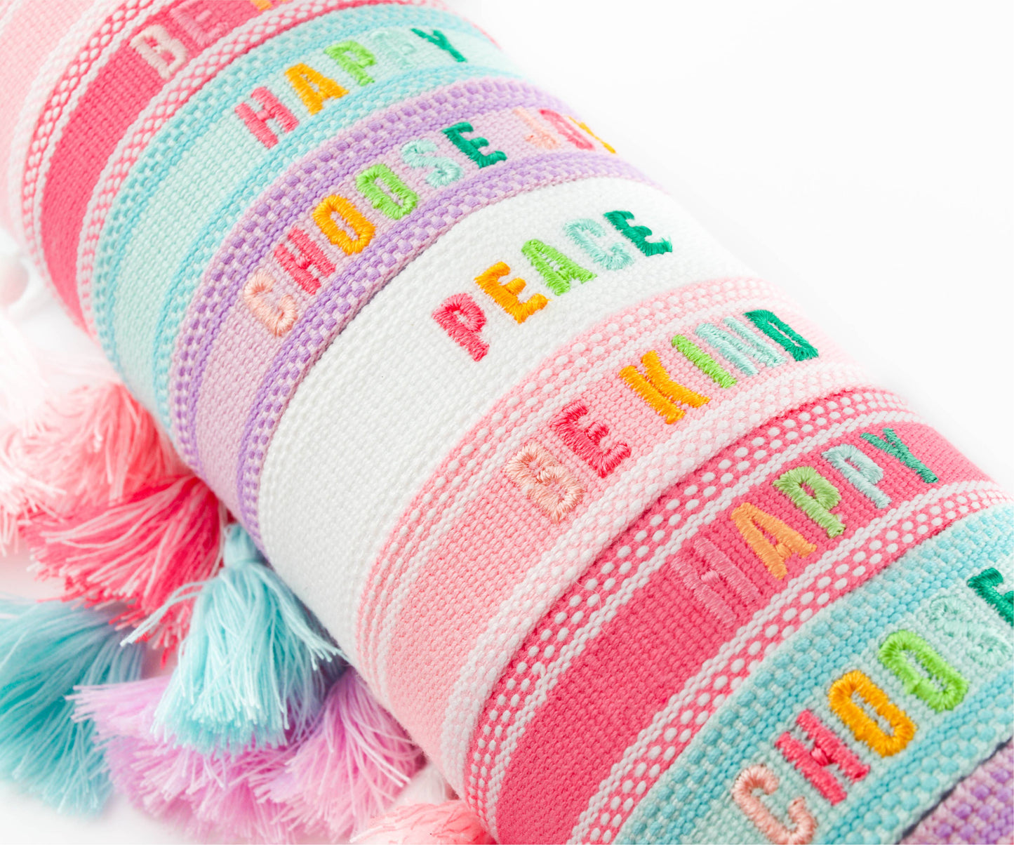 Cleary Lane - Colorful Embroidered Bracelets: Hot Pink | Be Kind