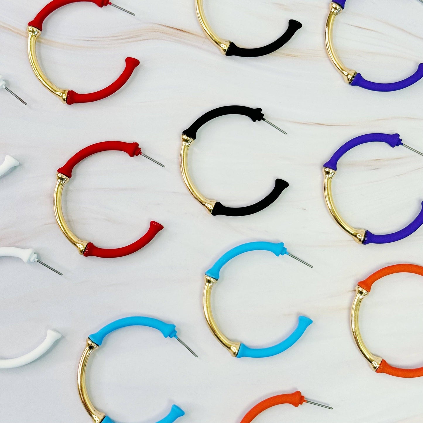 Ellison+Young - Color Coated Bamboo Hoop Earrings: White