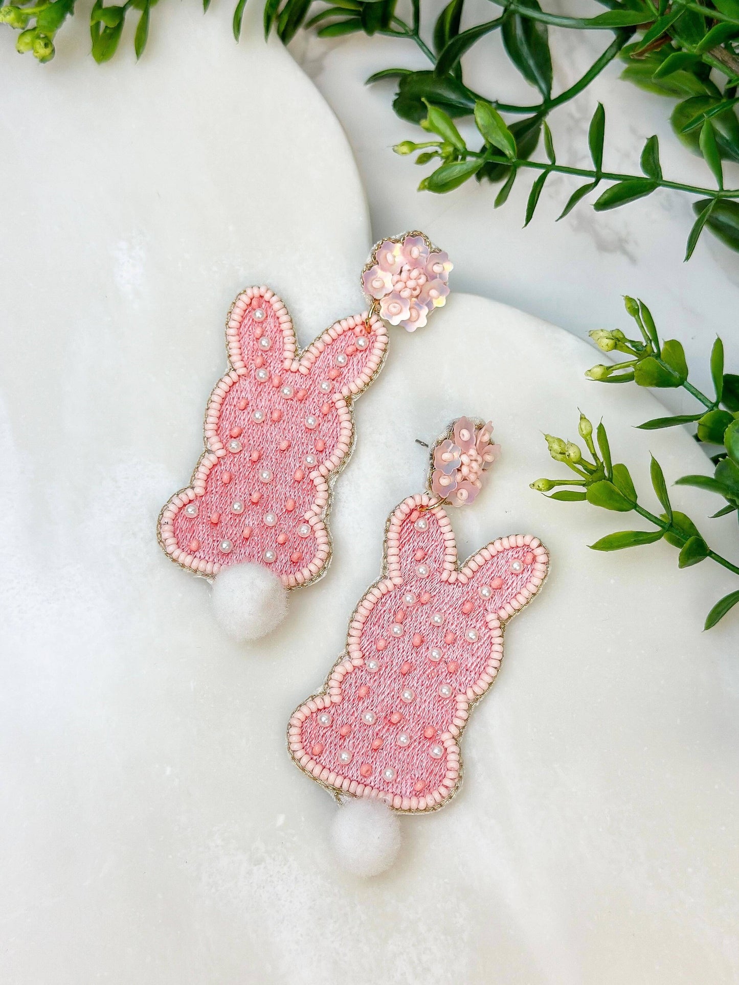 Prep Obsessed Wholesale - Easter Bunny Beaded Dangle Earrings: Pink