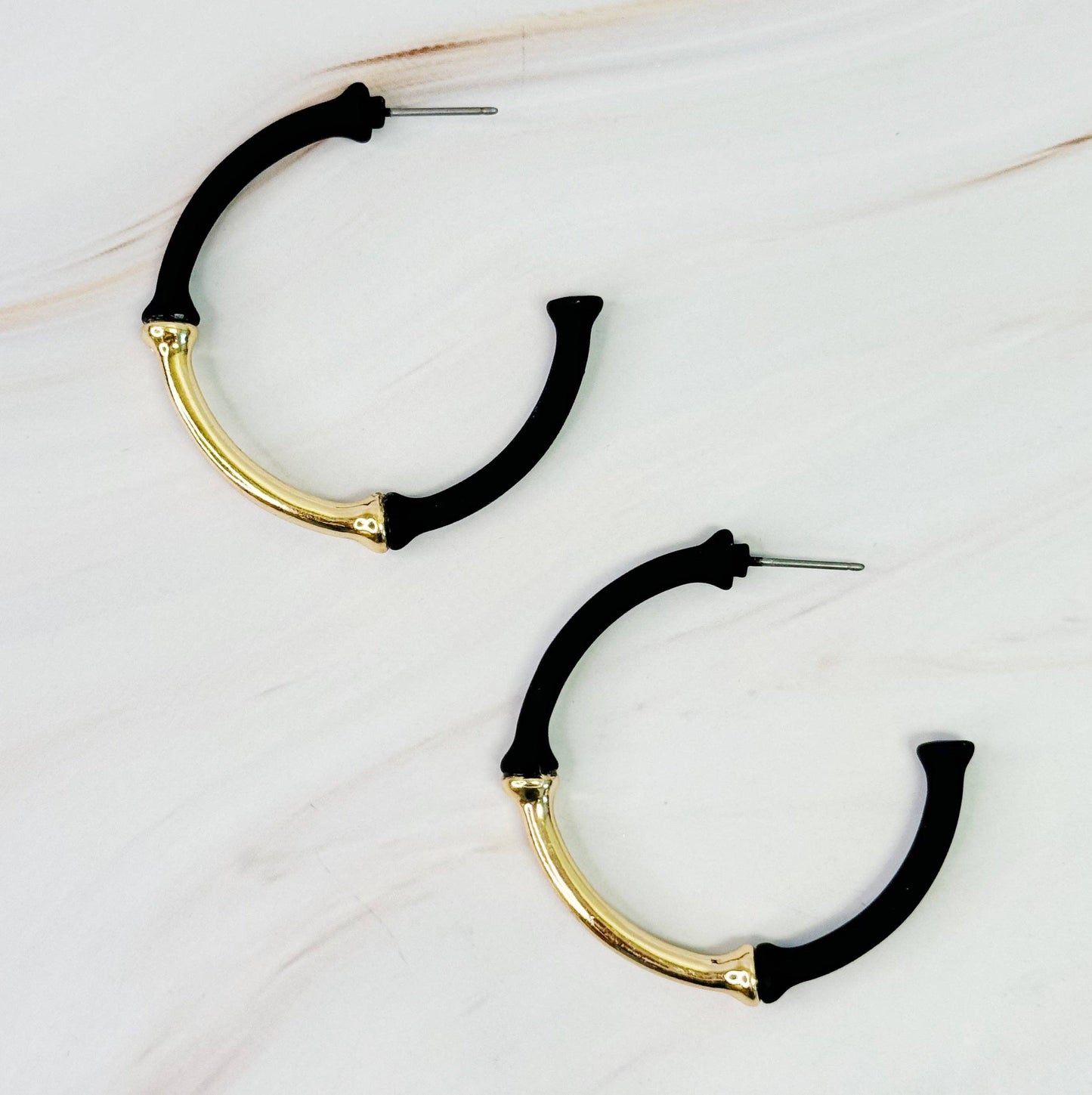 Ellison+Young - Color Coated Bamboo Hoop Earrings: White