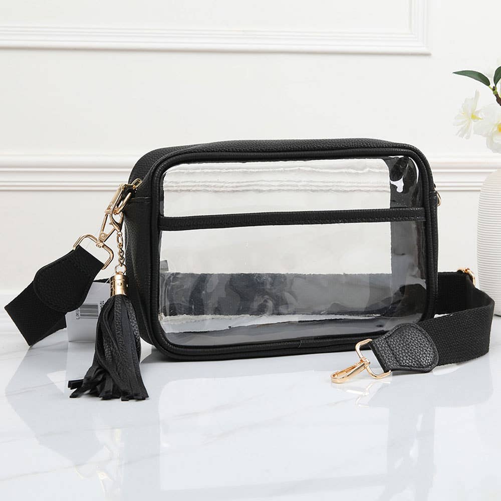 Transparent Rectangular Crossbody Bag: Clear,Navy