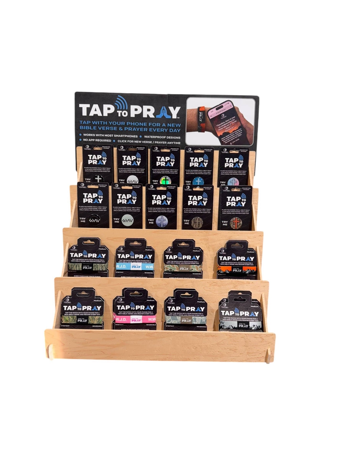 Versible - Tap To Pray Wristbands - Tap W/Phone For Daily Verse/Prayer: Large / WWJD Pink / Blue