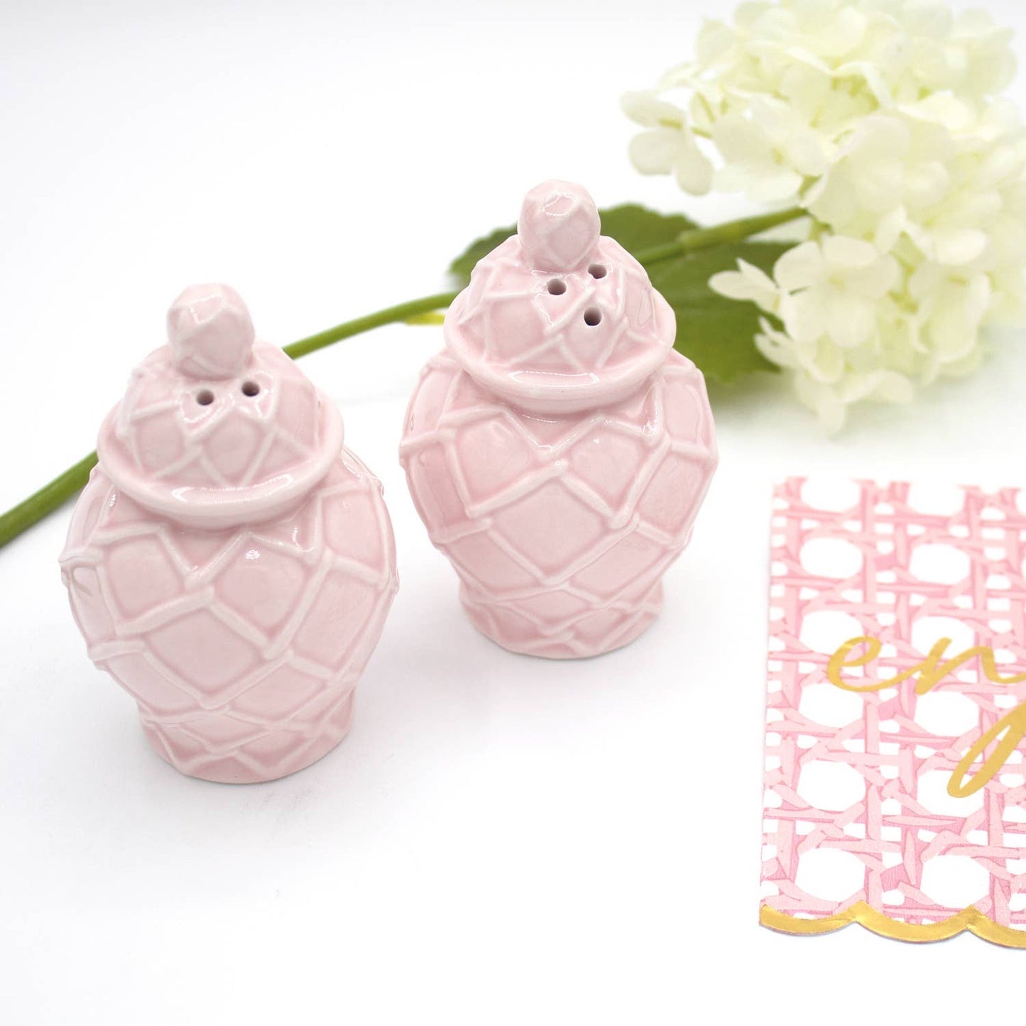 8 Oak Lane - Pink Textured Jar Salt & Pepper Shaker Boxed Set
