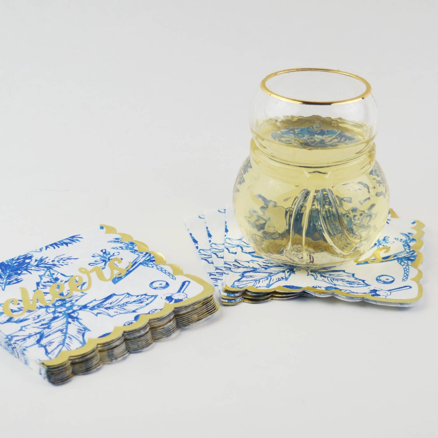 8 Oak Lane - Blue Foliage Paper Beverage Napkin Packs
