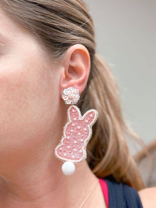 Prep Obsessed Wholesale - Easter Bunny Beaded Dangle Earrings: Pink