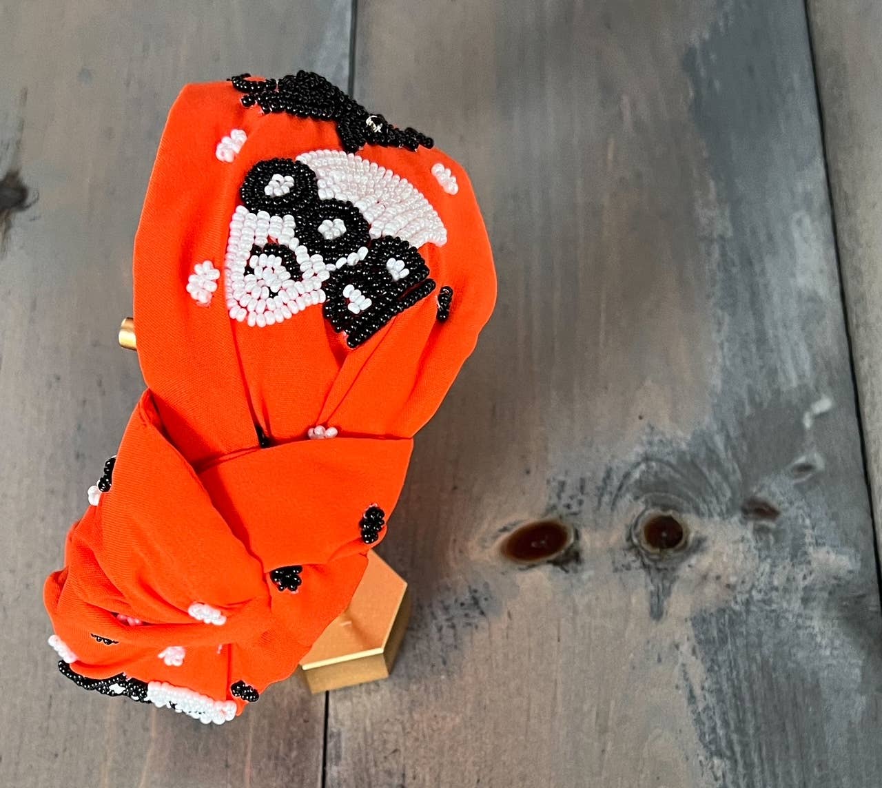 OBX Prep - Boo Spider and Ghost Top Knot Seed Beaded Halloween Headband