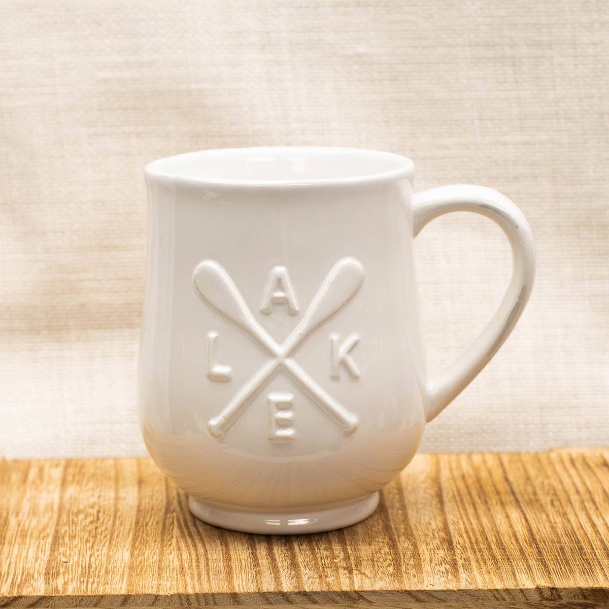 Lake Oar Embossed Coffee Mug White 18 oz