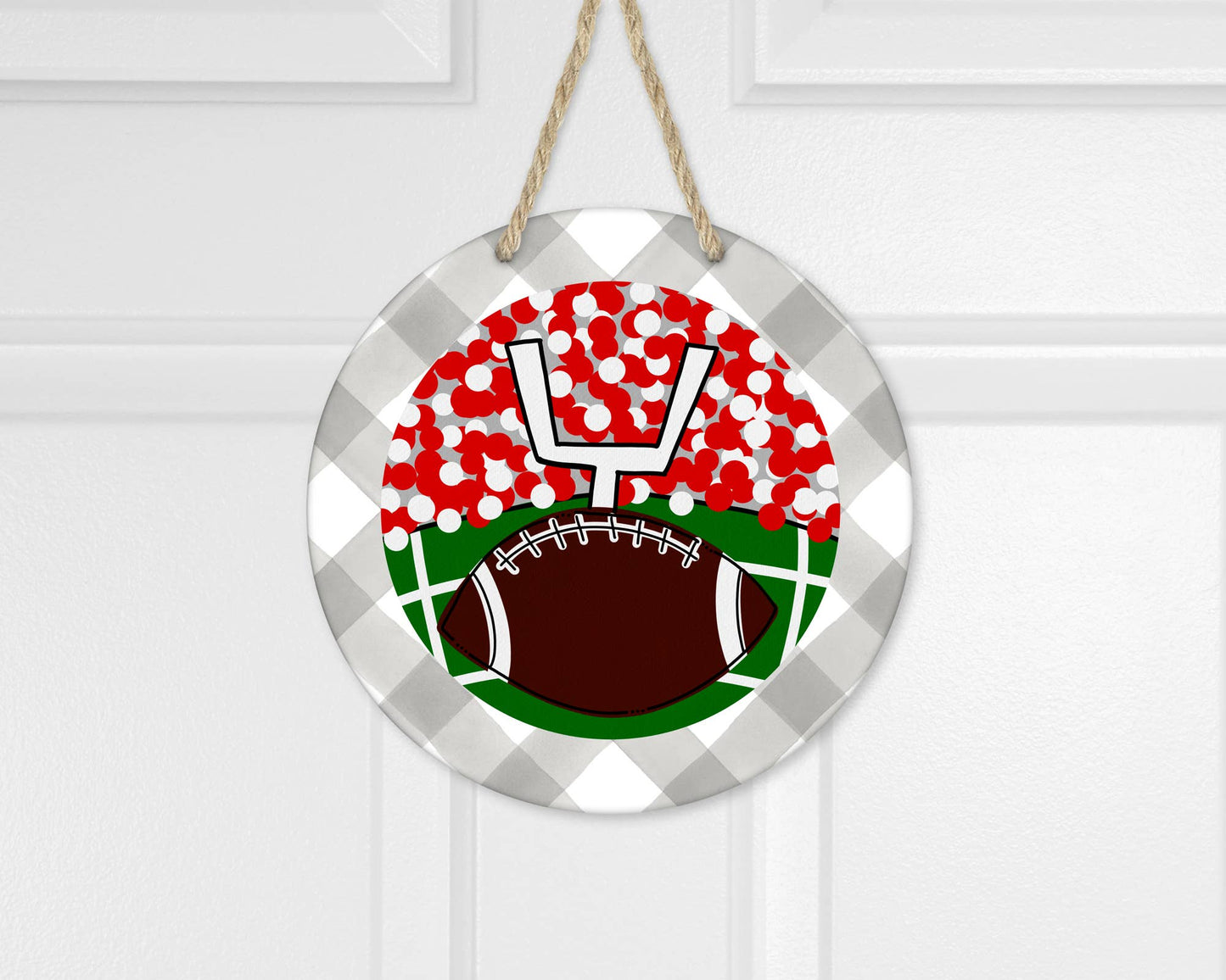 The Navy Knot - Fall Football Red & White NCSU Round Door Hanger Sign