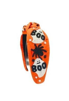 OBX Prep - Boo Spider and Ghost Top Knot Seed Beaded Halloween Headband