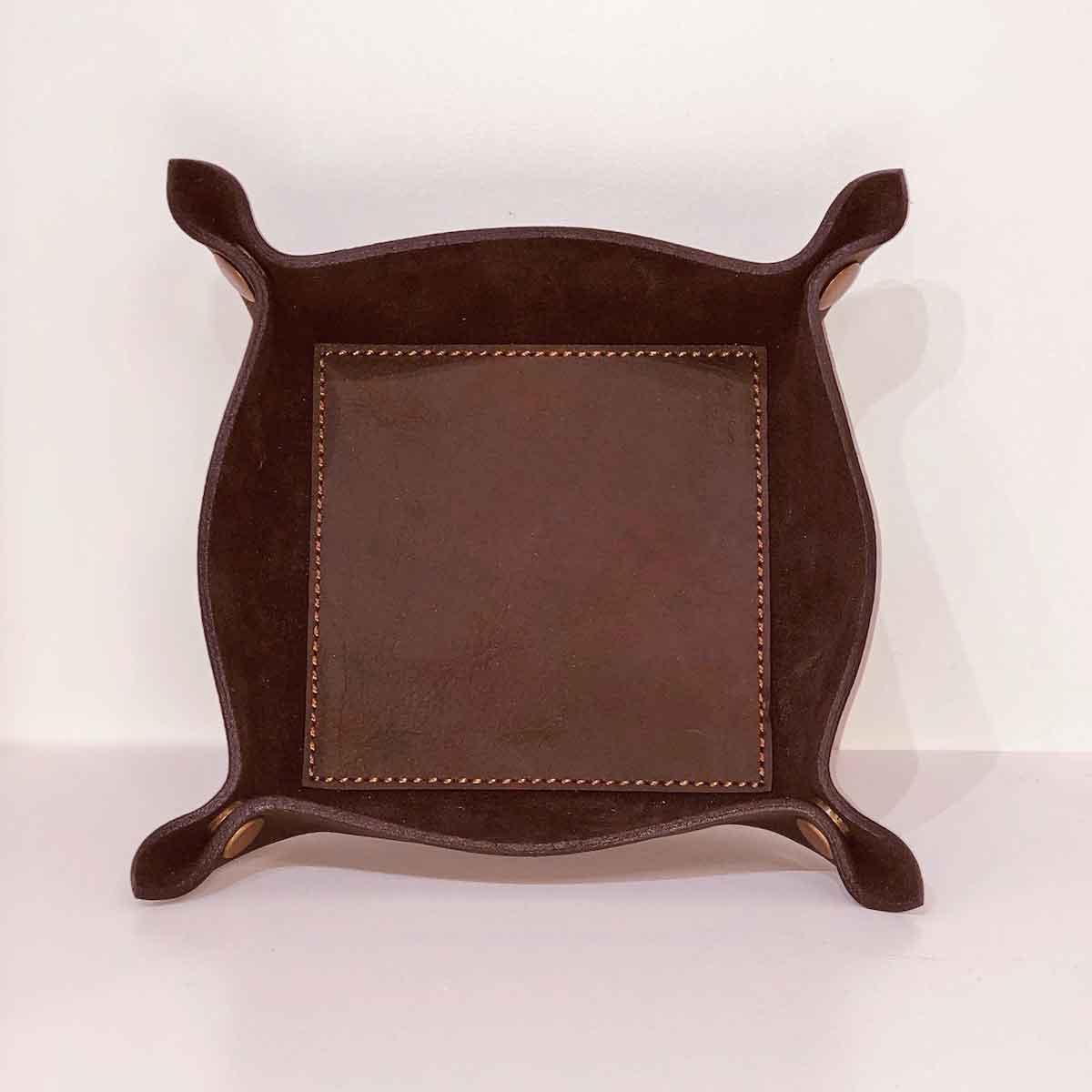 Leather Valet Tray Dark Brown 8x8