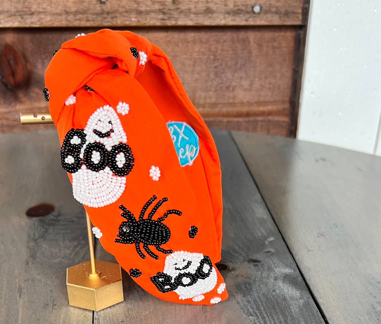 OBX Prep - Boo Spider and Ghost Top Knot Seed Beaded Halloween Headband