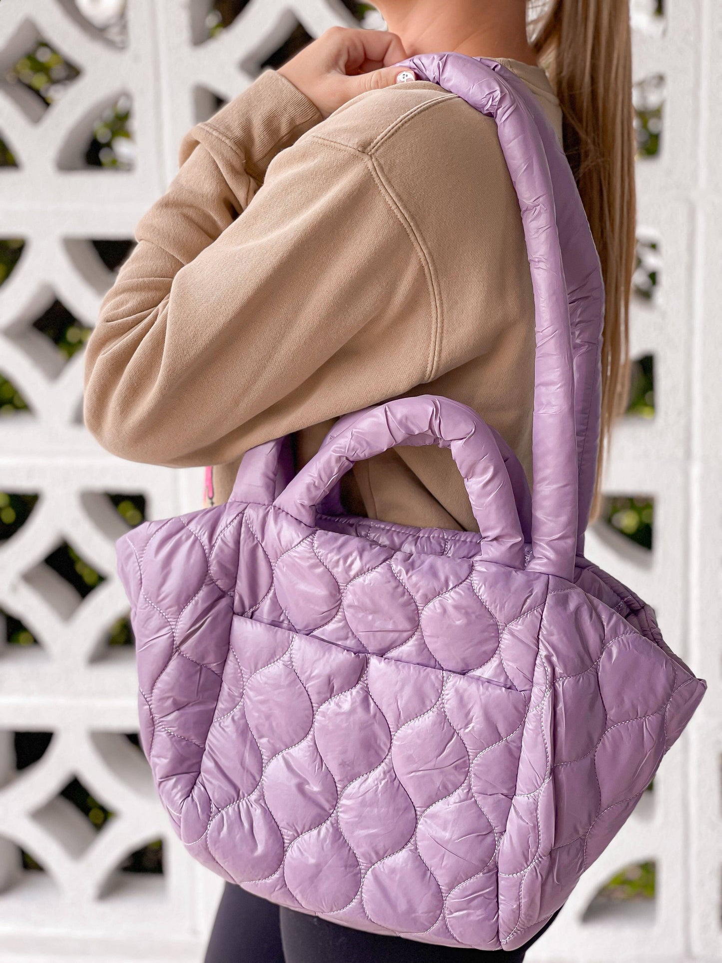 Prep Obsessed Wholesale - Wave Quilted Shoulder Bag - Lavender