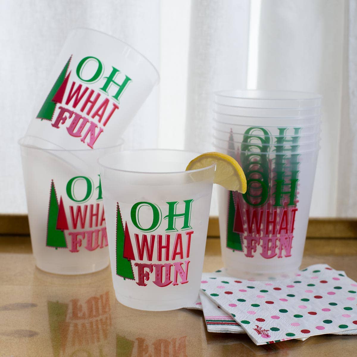 Oh What Fun Party Cups Frosted/Multi 16oz Set of 10