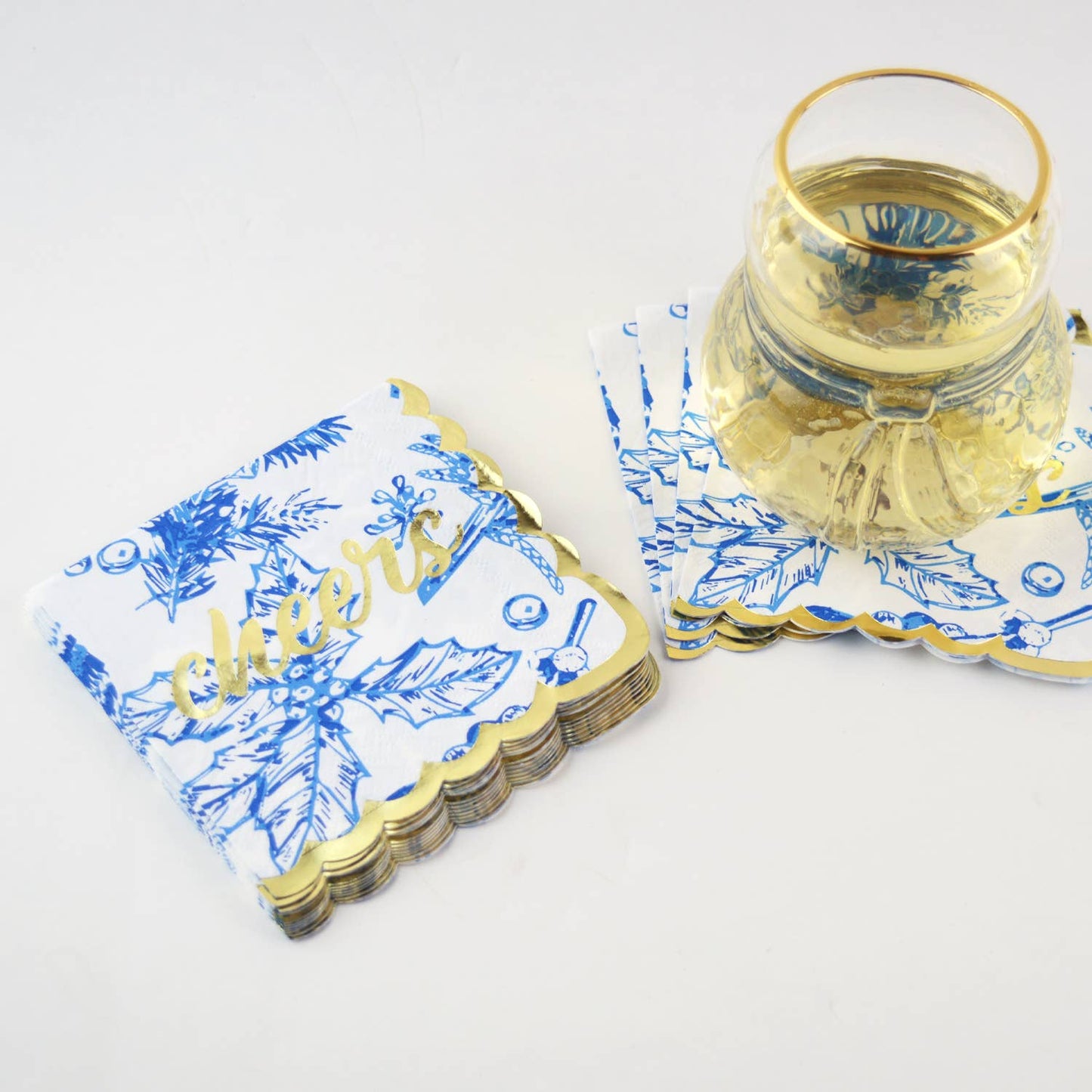 8 Oak Lane - Blue Foliage Paper Beverage Napkin Packs