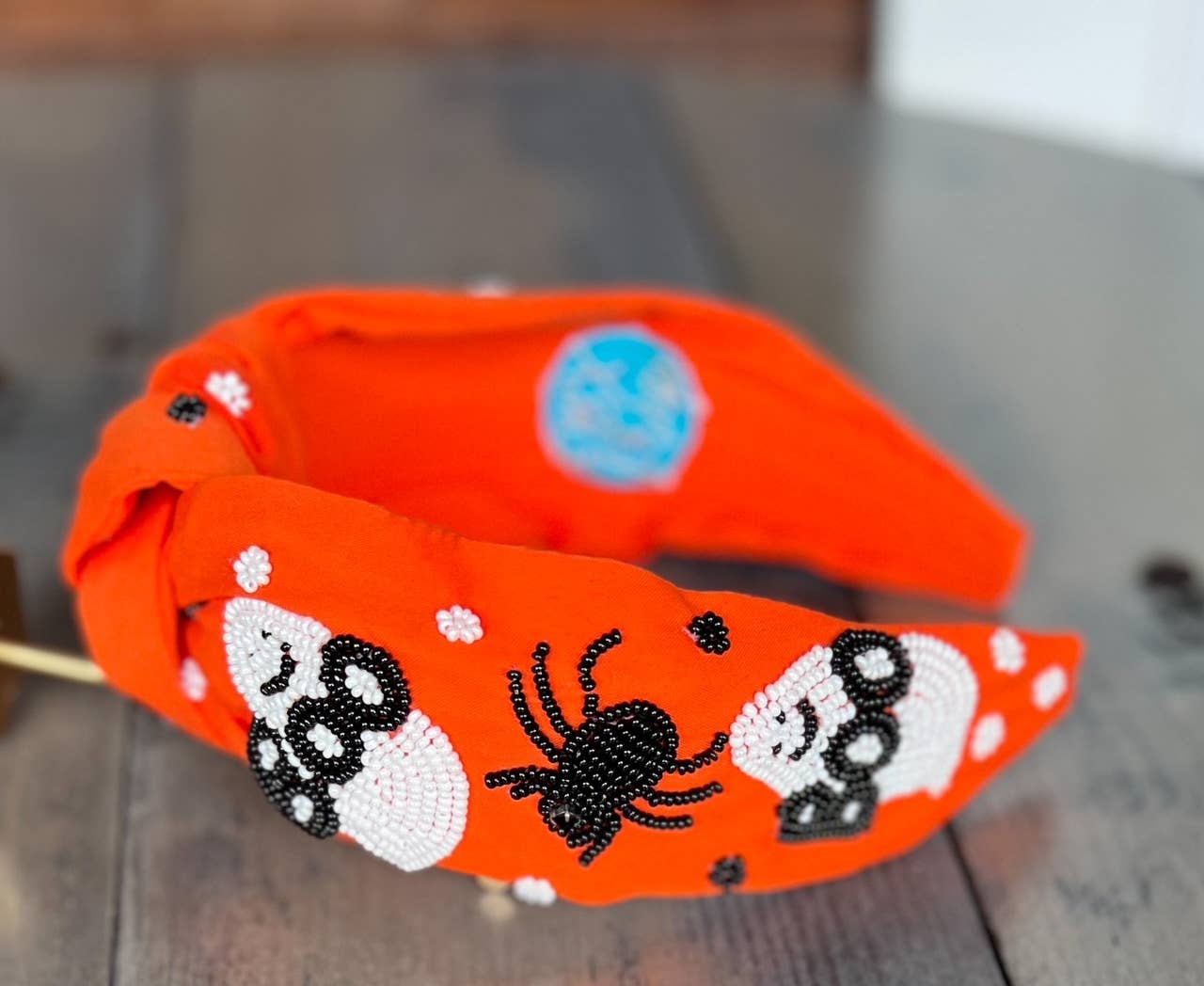 OBX Prep - Boo Spider and Ghost Top Knot Seed Beaded Halloween Headband