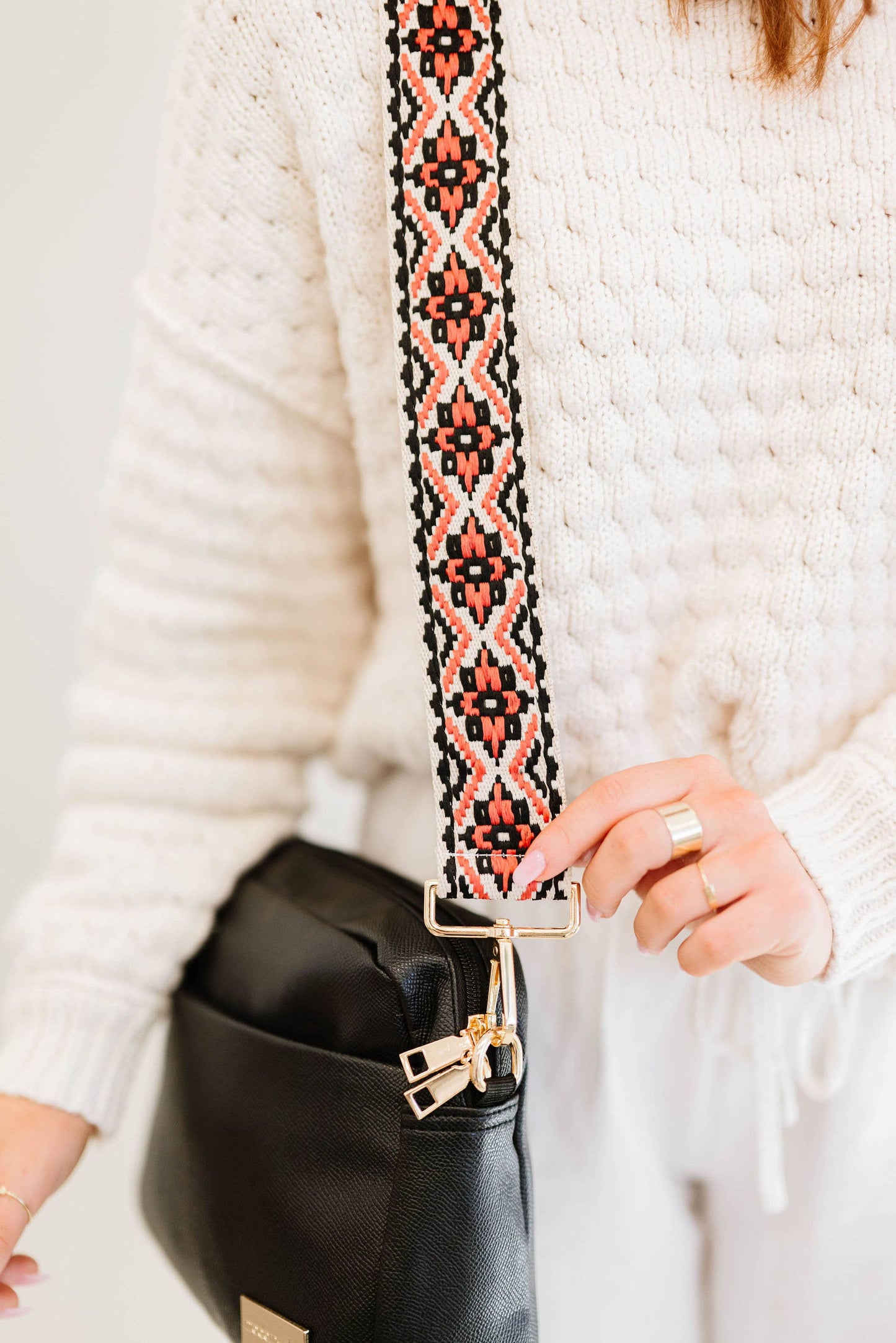 modern+chic - Tabitha Woven Adjustable Bag Guitar Straps: Beige + cream + baby blue