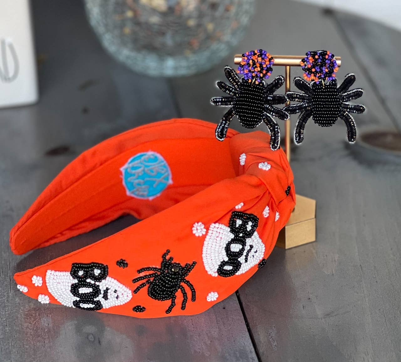 OBX Prep - Boo Spider and Ghost Top Knot Seed Beaded Halloween Headband