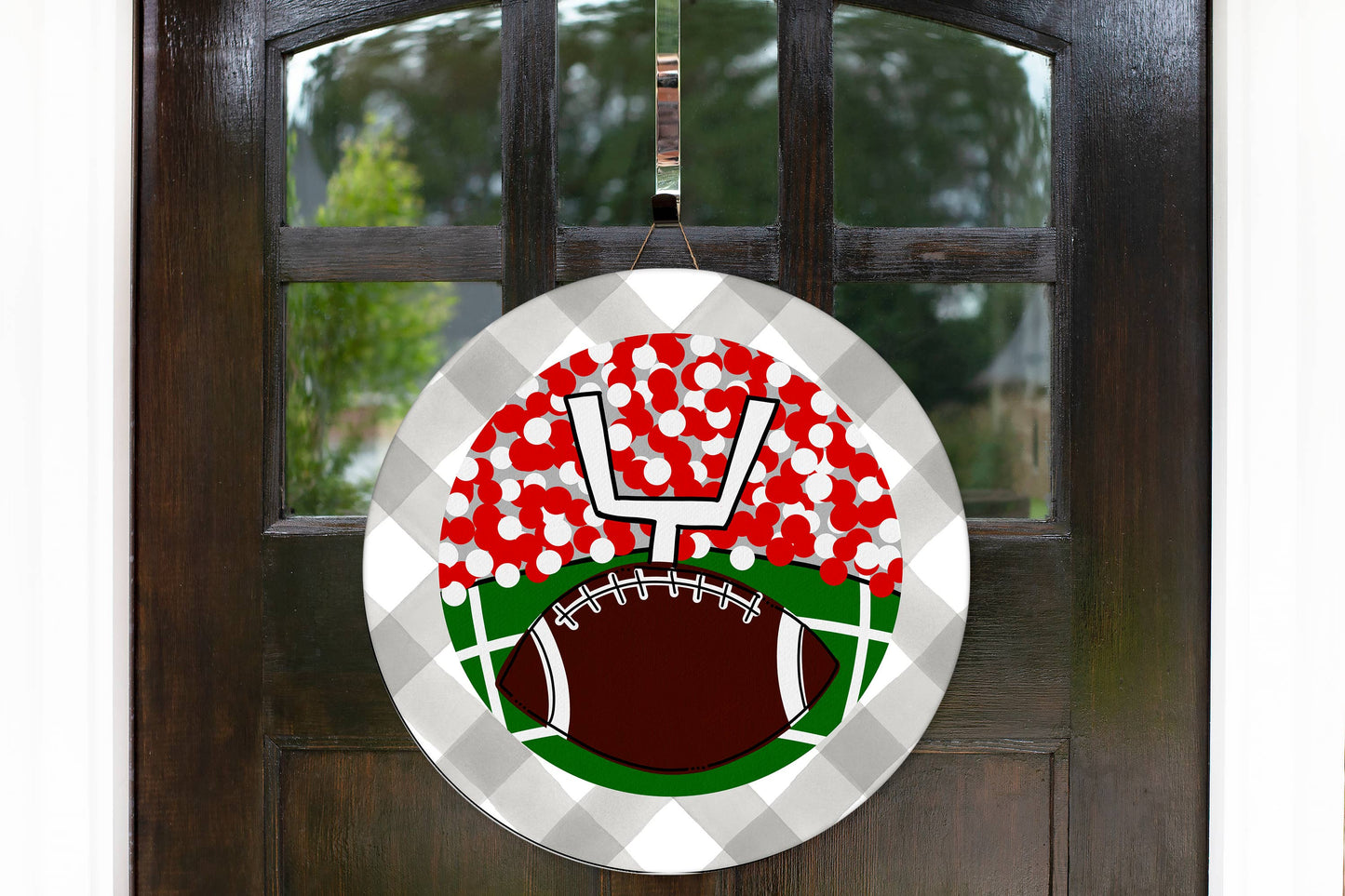 The Navy Knot - Fall Football Red & White NCSU Round Door Hanger Sign