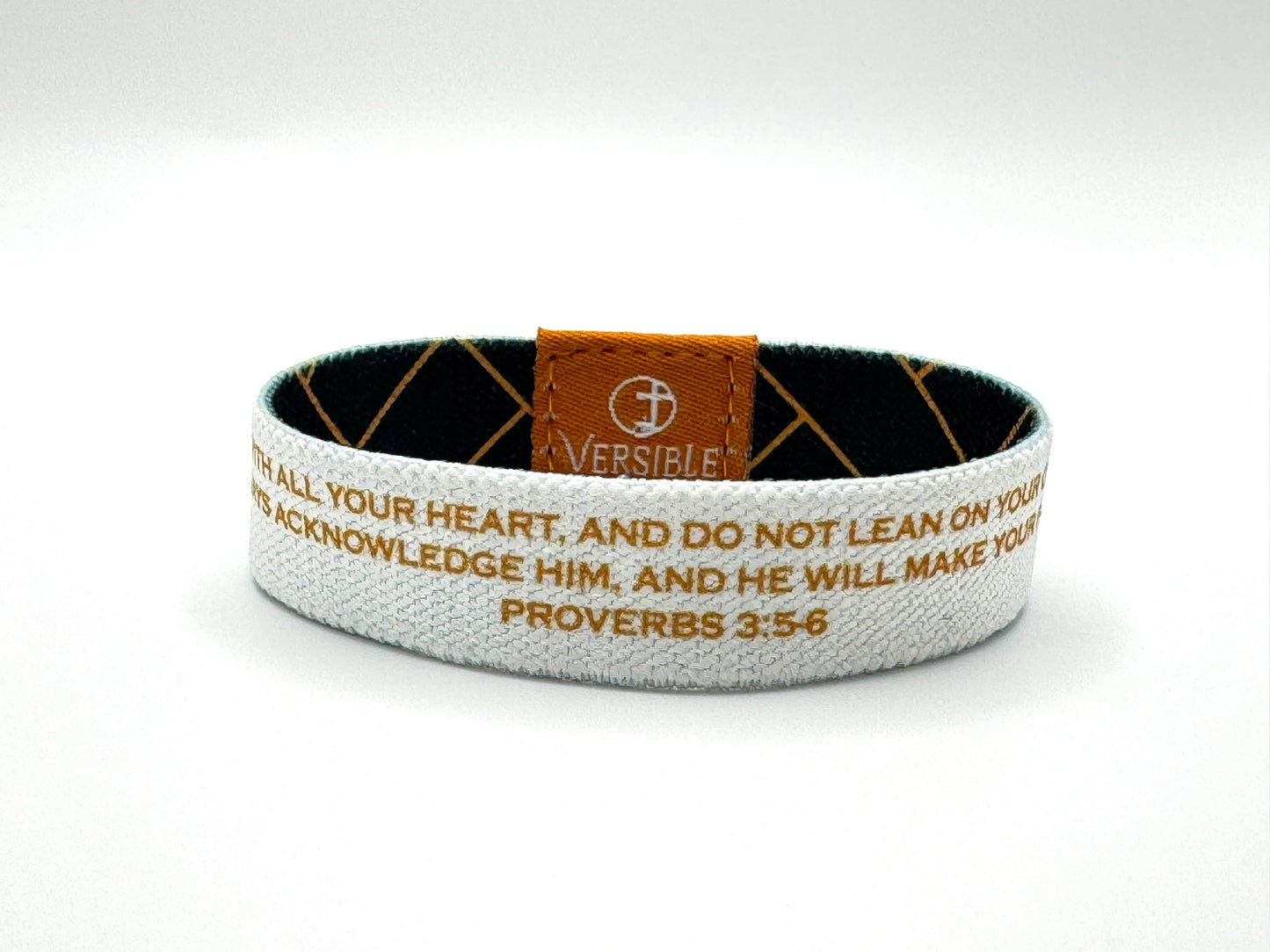 Versible - Blue Herringbone / Proverbs 3:5-6 Wristband: Large